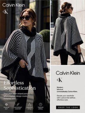Calvin Klein Striped Black and White Poncho
